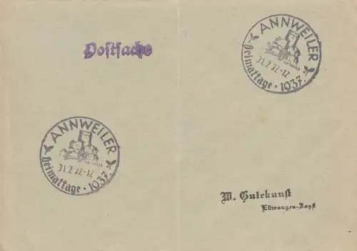 Postsache Kuvert 1937: Annweiler Heimattage