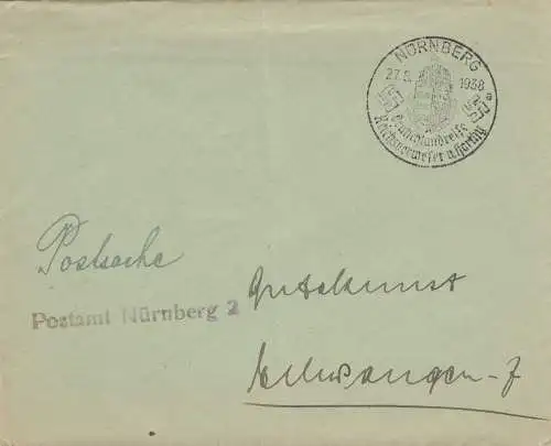 Postsache Kuvert 1938: Nürnberg Deutschlandreise Reichsverweser v. Horthy