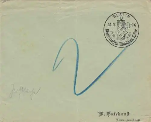 Postsache Kuvert 1937: Berlin Staatstreffen Mussolini-Hitler