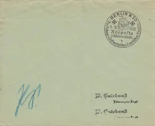 Postsache Kuvert 1938: Berlin Nodposta Postwertzeichen Ausstellung