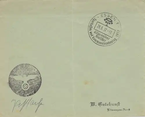 Affaire postale Kuvert 1937: Essen - Journée des caisses d'épargne et des banques communales