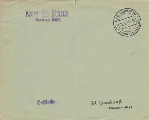 Affaire postale Kuvert 1937: Bad Dürkheim: Durkhemer Wurstmarkt