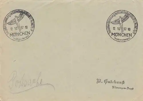 Postsache Kuvert 1937: München Hauptversammlung Lilienthalgesellschaft