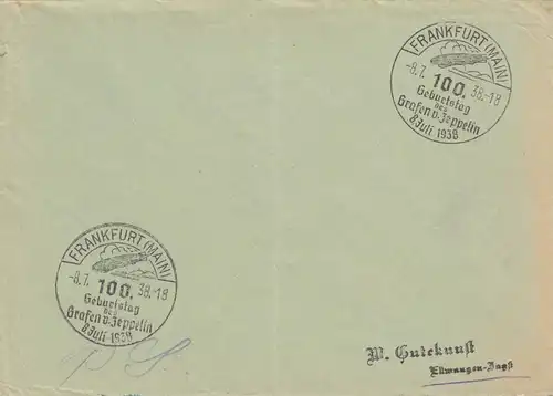 Affaire postale Kuvert 1938: Francfort/Main: anniversaire du comte de Zeppelin
