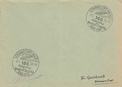 Affaire postale Kuvert 1938: Francfort/Main: anniversaire du comte de Zeppelin