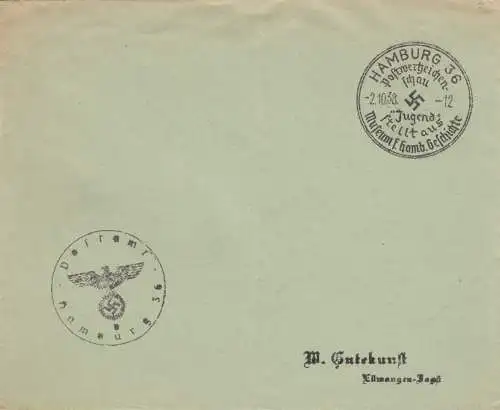 Postsache Kuvert 1938: Hamburg Postwertzeichen Schau-Jugend stellt aus: Museum