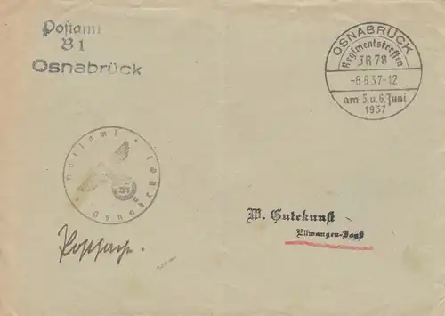 Postsache Osnabrück, Regimentstreffen 1937