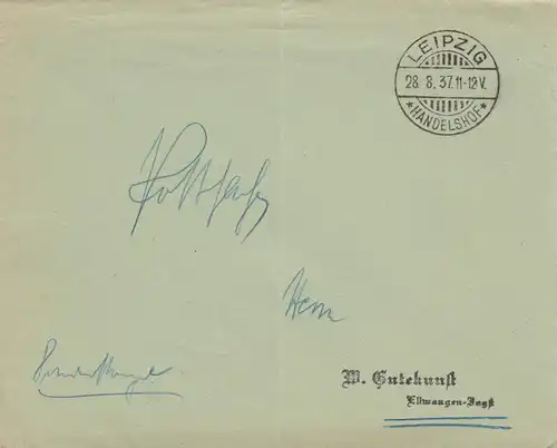 Postsache Kuvert 1937: Leipzig Handelshof