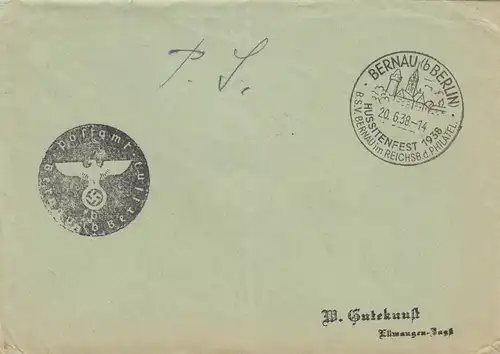Affaire postale Kuvert 1938: Bernau bei Berlin, Hussitenfest
