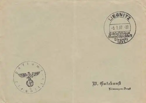 Postsache Kuvert 1937: Liegnitz Schlesisches Mannschießfest