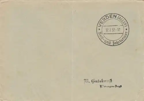 Affaire postale Kuvert 1937: Verden/Aller, équitation et tournois