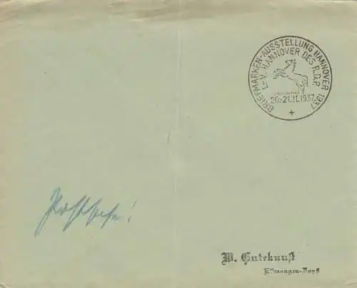 Postsache Kuvert 1937: Briefmarken Ausstellung Hannover, Pferd