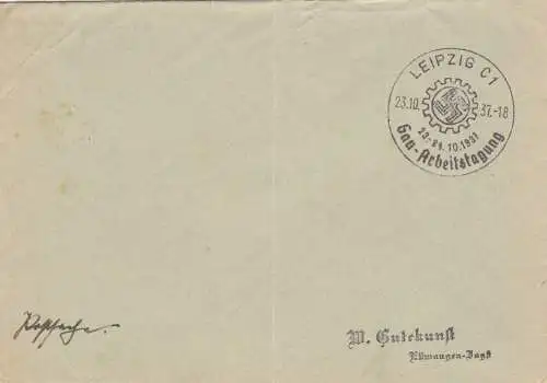 Postsache Kuvert 1937: Leipzig Gau-Arbeitstagung