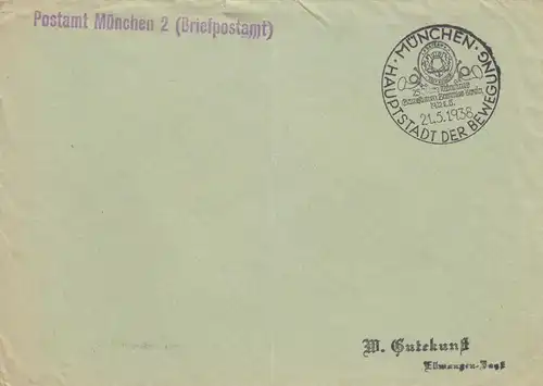 Affaire postale Kuvert 1938: Munich entier collectionneur club, timbre spécial
