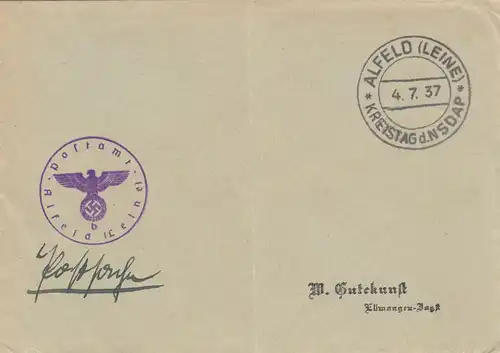 Affaire postale Kuvert 1937: Alfeld/Leine, jour de circonscription du NSDAP