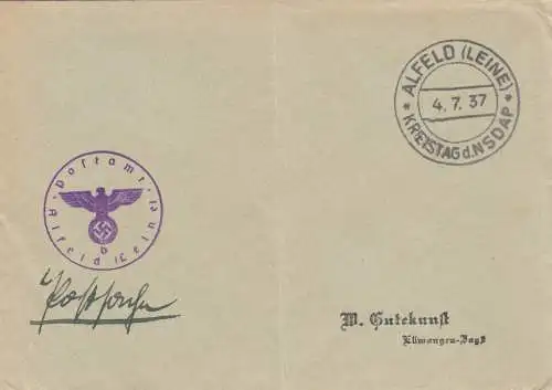 Postsache Kuvert 1937: Alfeld/Leine, Kreistag der NSDAP
