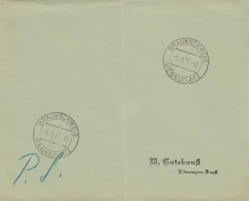 Postsache Kuvert 1937: Braunschweig, Messeplatz