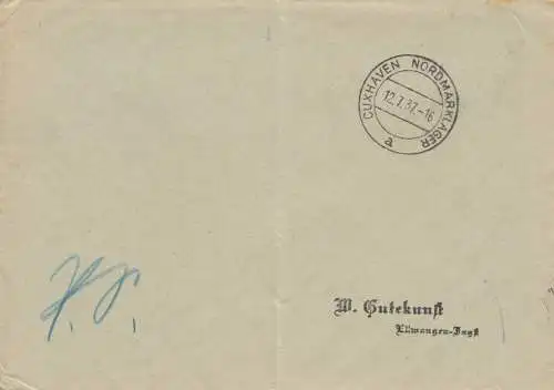Postsache Kuvert 1937 Cuxhaven Nordmarklager - a