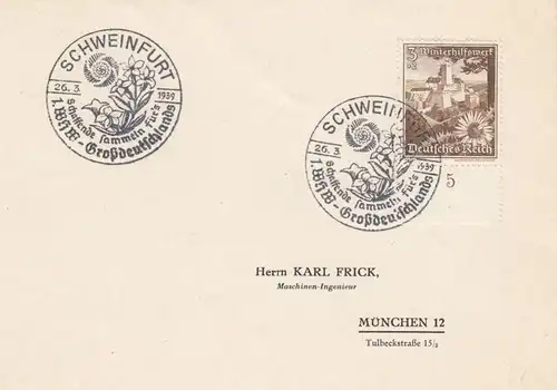 Postkarte Schweinfurt 1949: 1. WHW Sammlung