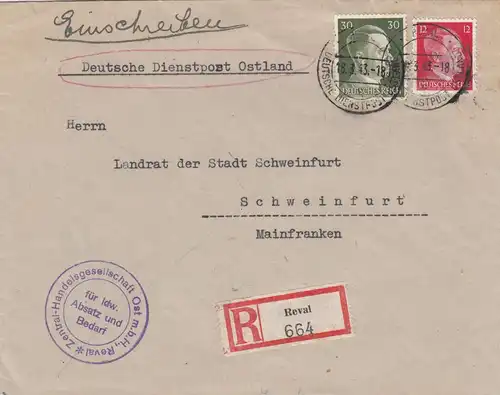 Einschreiben Reval, Handeslgesellschaft 1943 nach Schweinfurt