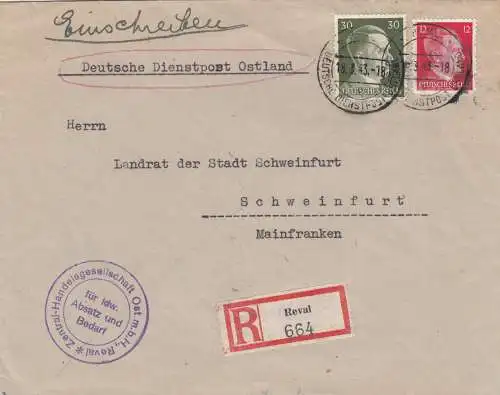 Einschreiben Reval, Handeslgesellschaft 1943 nach Schweinfurt