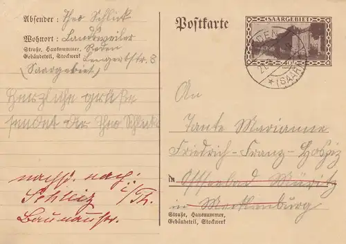 Carte postale 1934 Landweiler/Reden vers Offenbach Müritz