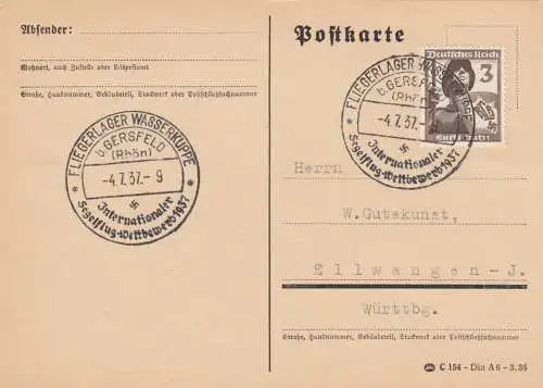 Postkarte Fliegerlager bei Gersfeld, Segelflug Wettbewerb 1937, Wasserkuppe