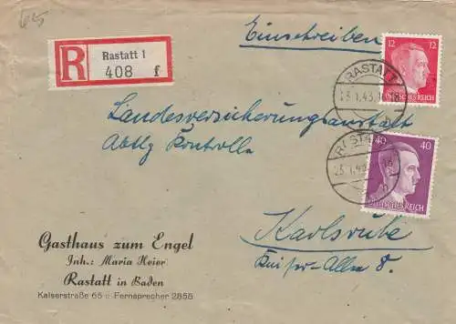 Inscrivez-vous Rastatt 1943, auberge de jeunesse à l'ange à Karlsruhe