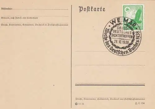 2x Carte postale Waimar 1938 Semaine du Livre Allemand, Rencontre de poètes