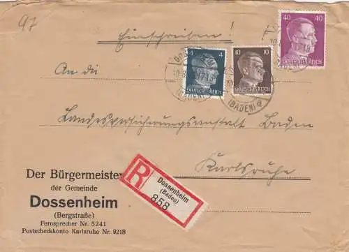 Inscrivez Dossenheimi/Baden, maire de 1943 à Karlsruhe