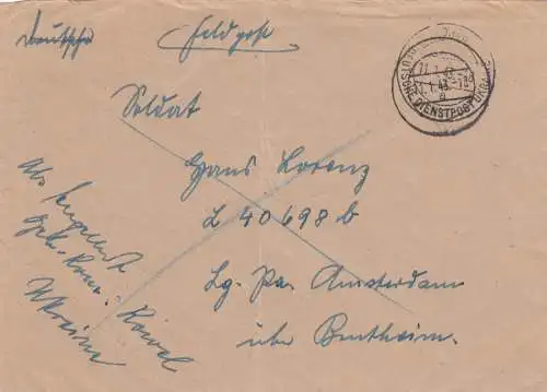 Lettre du courrier du service allemand Ukraine 1943 à L40698b, Amsterdam