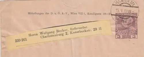 2x Streifband 1909/1913 Vienne à Berlin Charlottenburg, 1x transmission