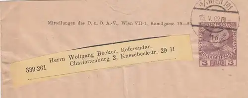 2x Streifband 1909/1913 Wien nach Berlin Charlottenburg, 1x Weiterleitung
