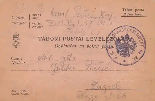 2x Tabori Postai Levelezolap FPNr. 68 nach Zagreb