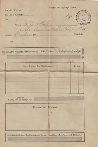 1873: Stempel: Übergabe in Glauchau, Frachtrechnung