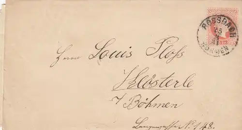 1881: Lettre de Rossbach/Böhmen vers Kösterle/Asch avec contenu de la lettre
