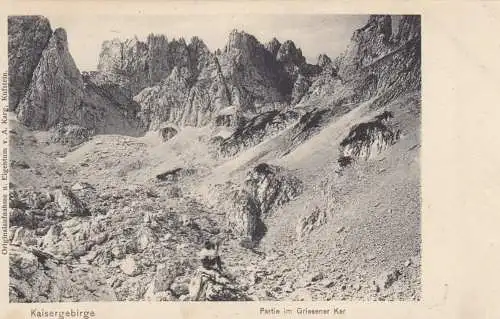 1917: Ansichtskarte Hinterbärnbad nach Linz, Kaisergebirge Griesener Kar