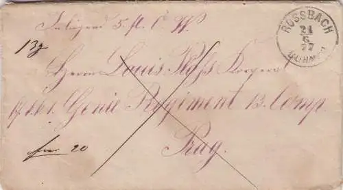 1877 Rossbach / Böhmen nach Prag mit Brief Einlage