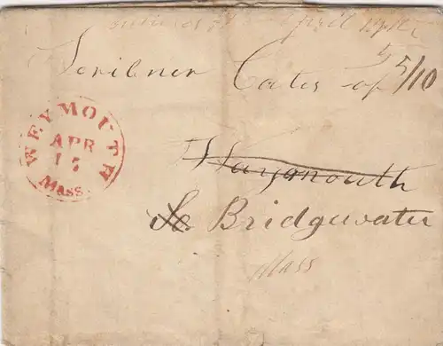 États-Unis: 1848: Weymouth/Mass to Bridgwater/Mass with text