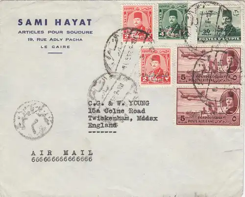 Egypt: Le Caire letter to Twickenham, Mddsx, England, Air Mail
