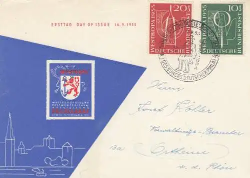 Bund: 1955 FDC Düsseldorf nach Ostheim