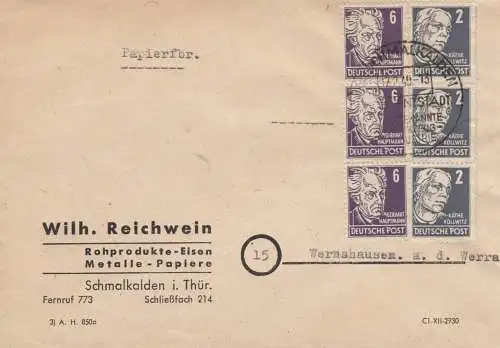 SBZ: Smalkalden d'après Wernshausen 1949 - Lettre papier