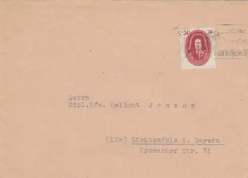 SBZ: 1949: Lettre de Leipzig, regardez la coléoptère de pommes de terre selon Lichtenfels i. Bay.