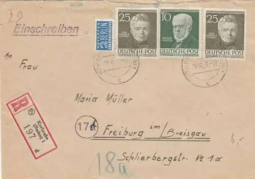 Berlin: Lettre recommandé de Karlsruhe vers Freibug 1954