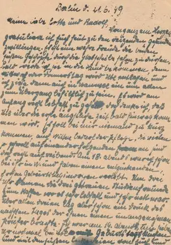 1949: Ganzsache von Berlin nach Coburg, Vorsicht auf der Staße vor Unfällen