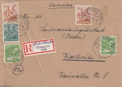 Einschreiben Michelstadt/Odenwald 1948 nach Karlsruhe