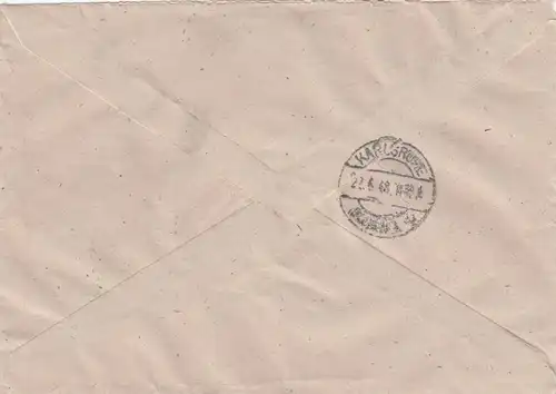 Einschreiben Bad Wimpfen 1948 nach Karlsruhe