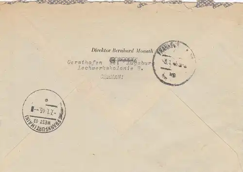 Inscrivez-vous Eilbote Gersthofen Augsburg 1946, frais payés, après Francfort/M