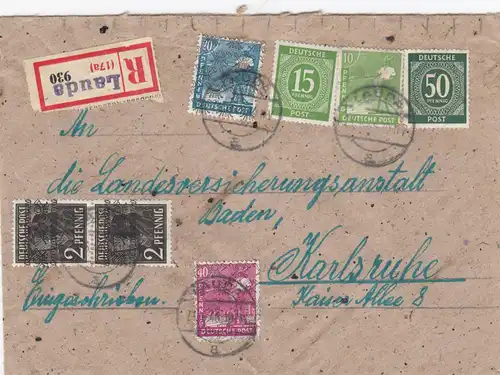 Einschreiben Lauda nach Karlsruhe 1948