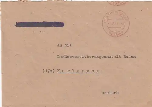 Brief St. Wendel, Gebühr bezahlt 1946 nach Karlsruhe